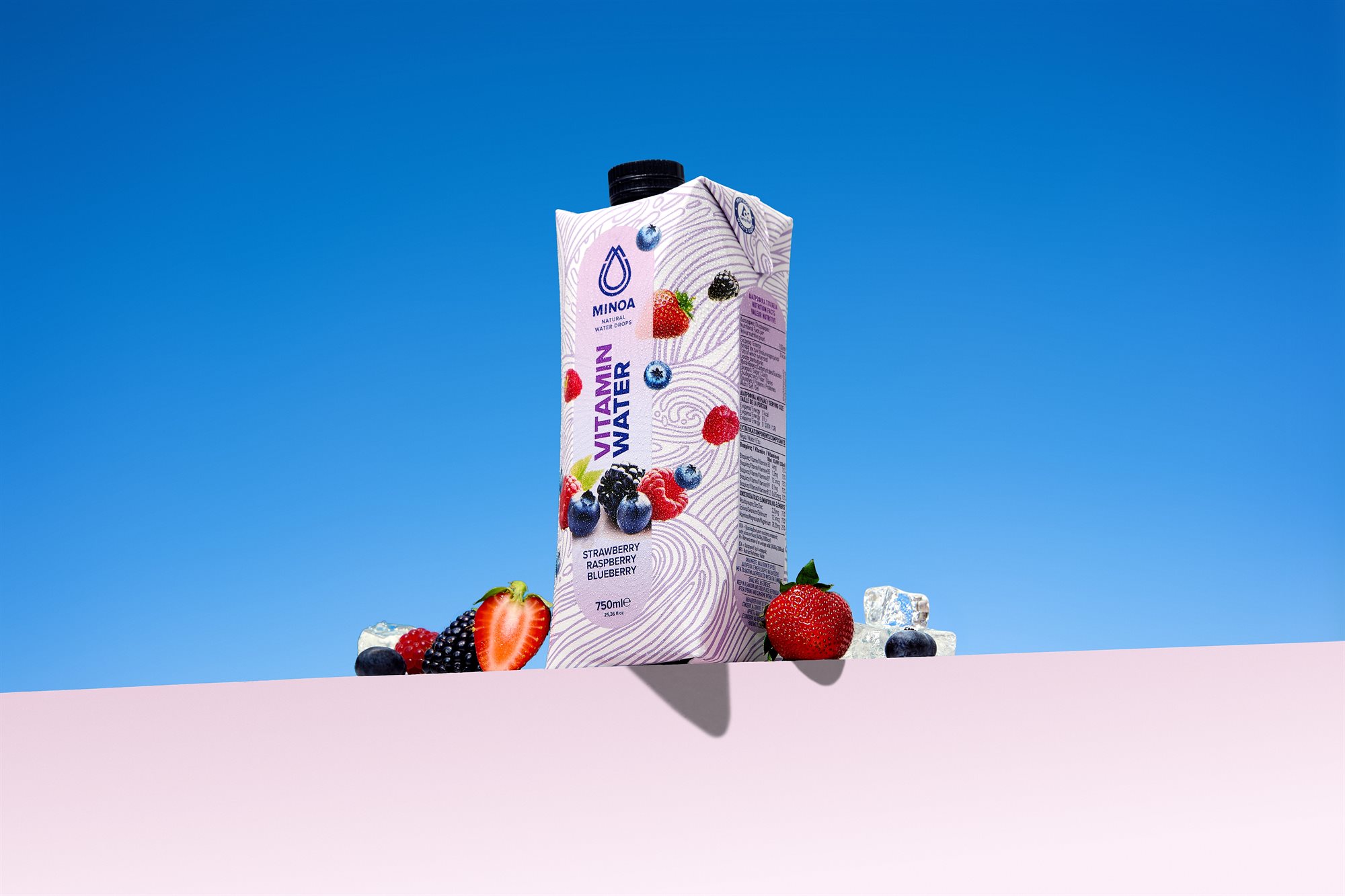 Minoa Strawberry Raspberry Blueberry vitamin water product hero